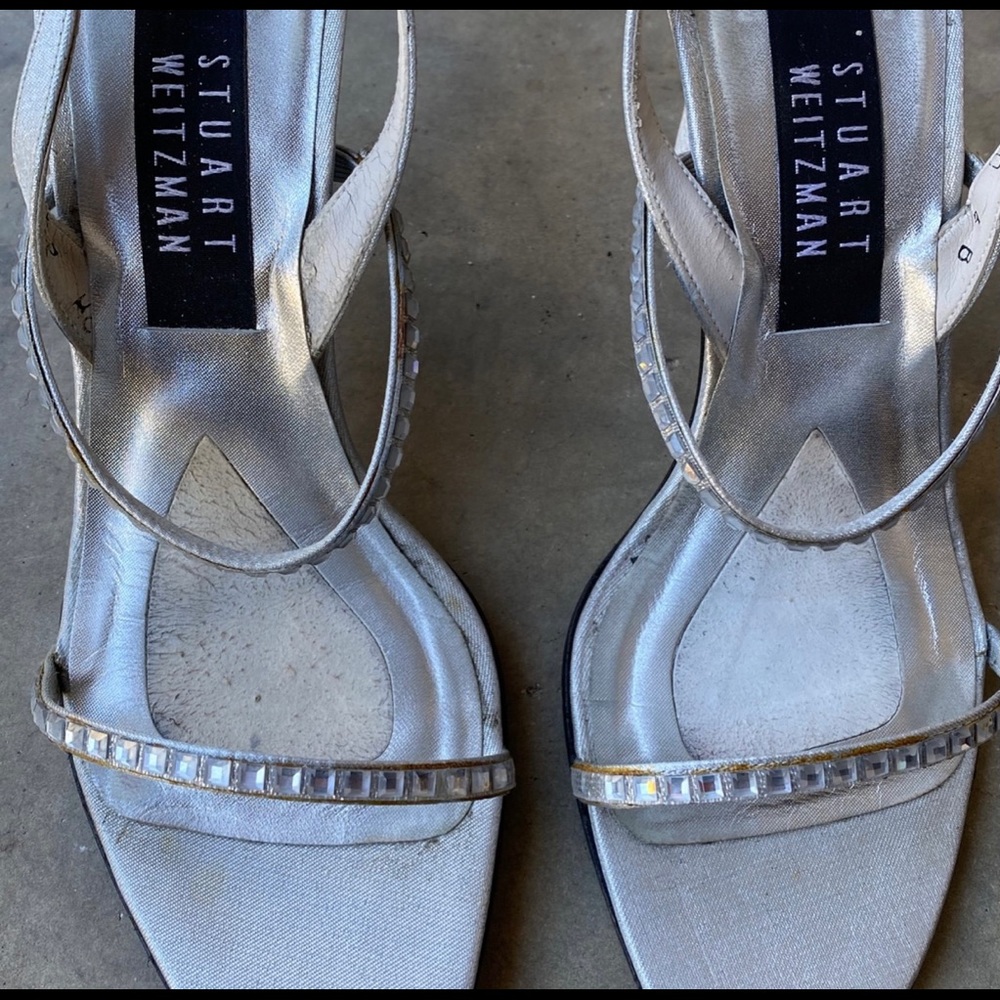 Stuart Weitzman Silver Rhinestone Shoe Size 6